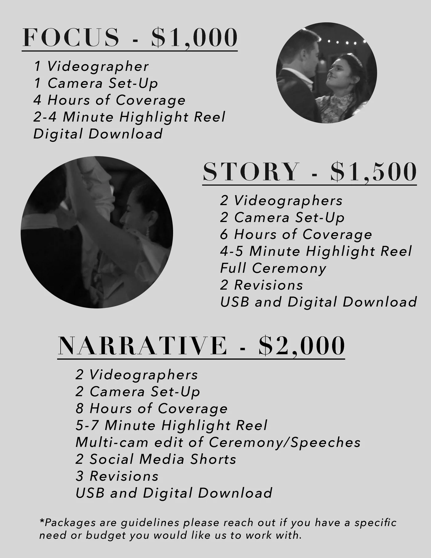 Invictus Maneo wedding pricing page 2